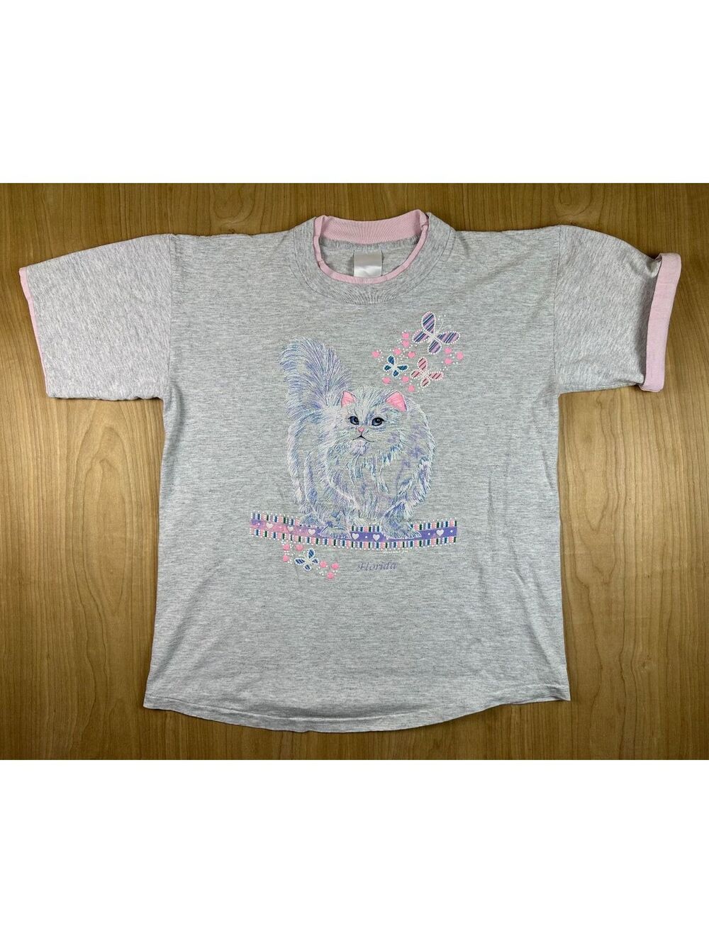 Vintage 80s Florida Cat tshirt single stitch medium puff paint normcore colorful